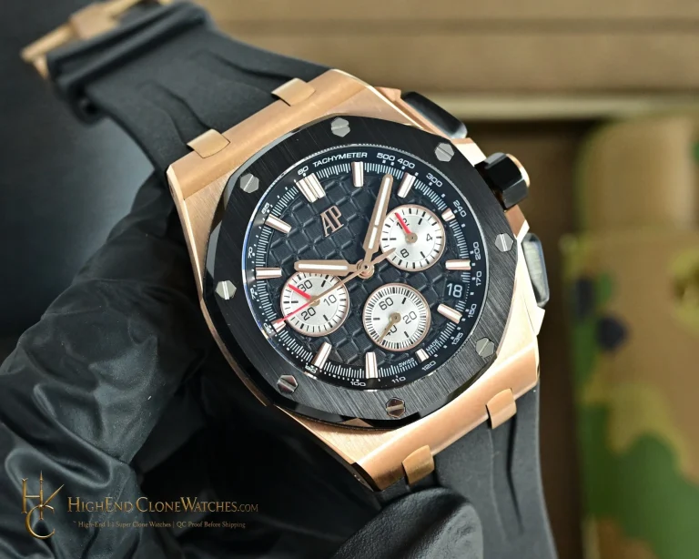 Audemars Piguet Royal Oak Offshore Rose Gold Black Dial 26420 Selfwinding Chronograph super clone watch dial detail