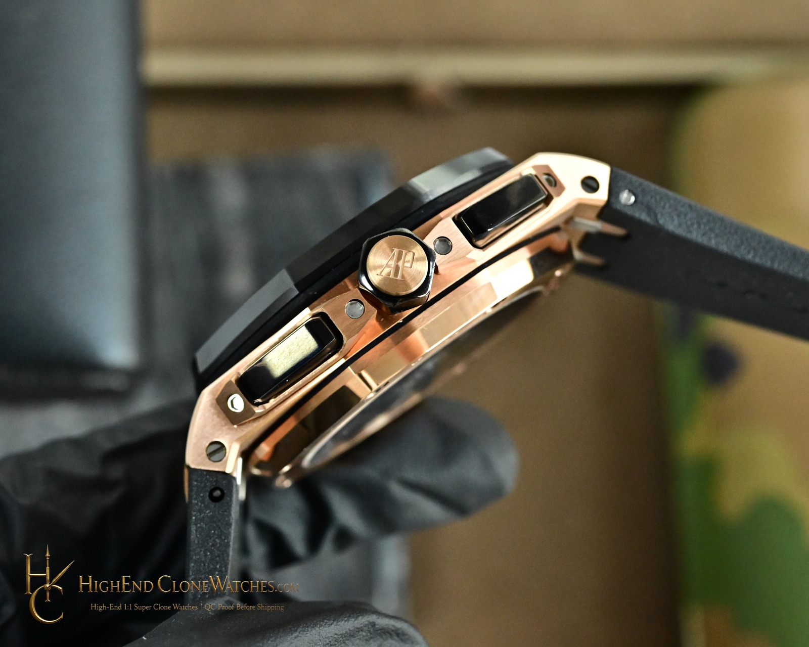 Audemars Piguet Royal Oak Offshore Rose Gold Black Dial 26420 Selfwinding Chronograph super clone watch bracelet or strap fit