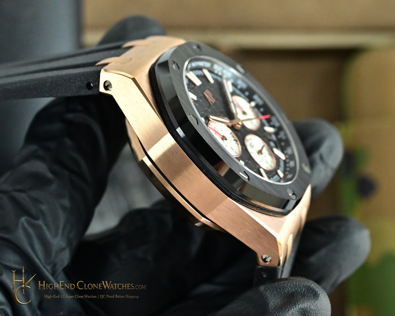Audemars Piguet Royal Oak Offshore Rose Gold Black Dial 26420 Selfwinding Chronograph super clone watch clasp detail