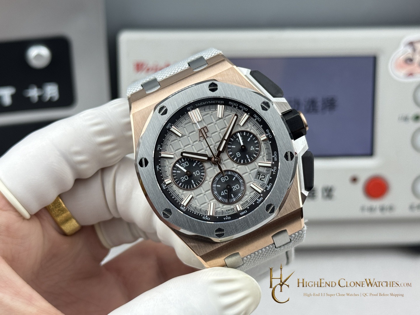 Audemars Piguet Royal Oak Offshore Rose Gold Gray Dial 26420 Selfwinding Chronograph super clone watch dial detail