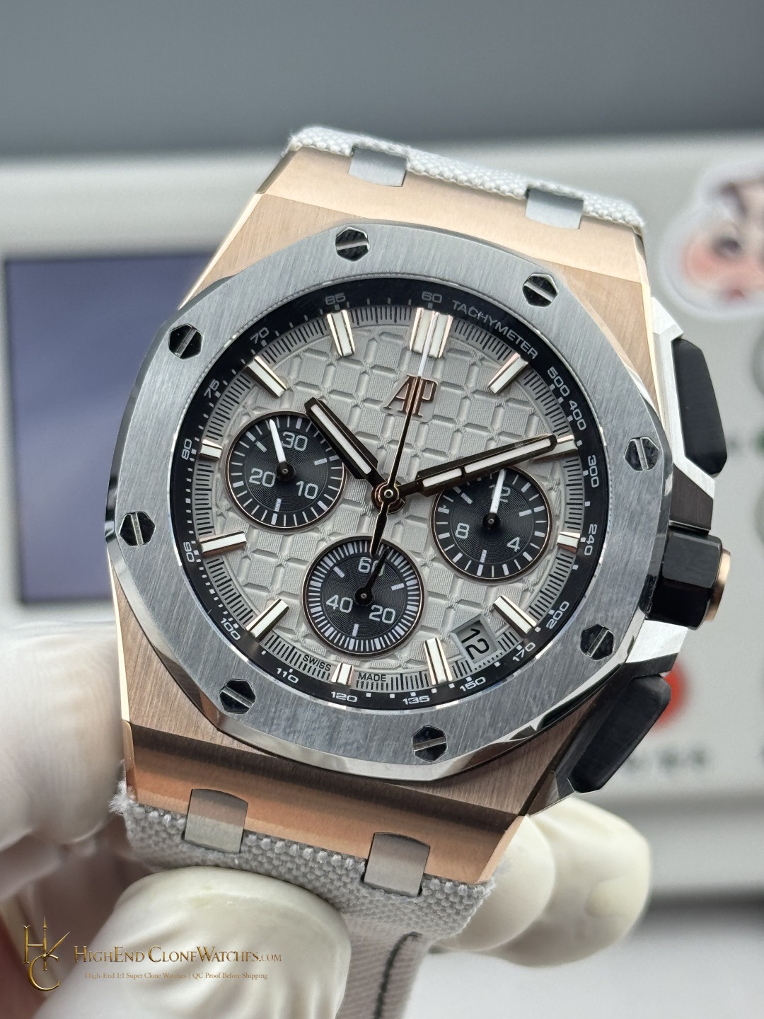 Audemars Piguet Royal Oak Offshore Rose Gold Gray Dial 26420 Selfwinding Chronograph super clone watch bracelet or strap fit