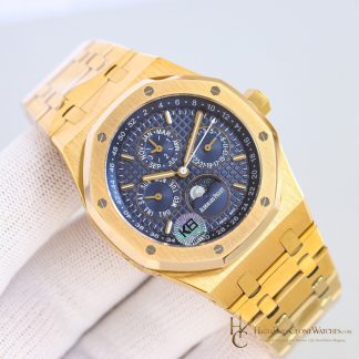 Audemars Piguet Royal Oak Perpetual Calendar 18K Gold Plated Blue Dial 26574BA 41mm super clone watch front view