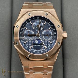 Audemars Piguet Royal Oak Perpetual Calendar Rose Gold Blue Dial 26574OR 41mm super clone watch front view
