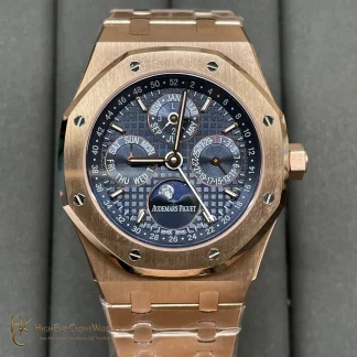 Audemars Piguet Royal Oak Perpetual Calendar Rose Gold Blue Dial 26574OR 41mm super clone watch front view