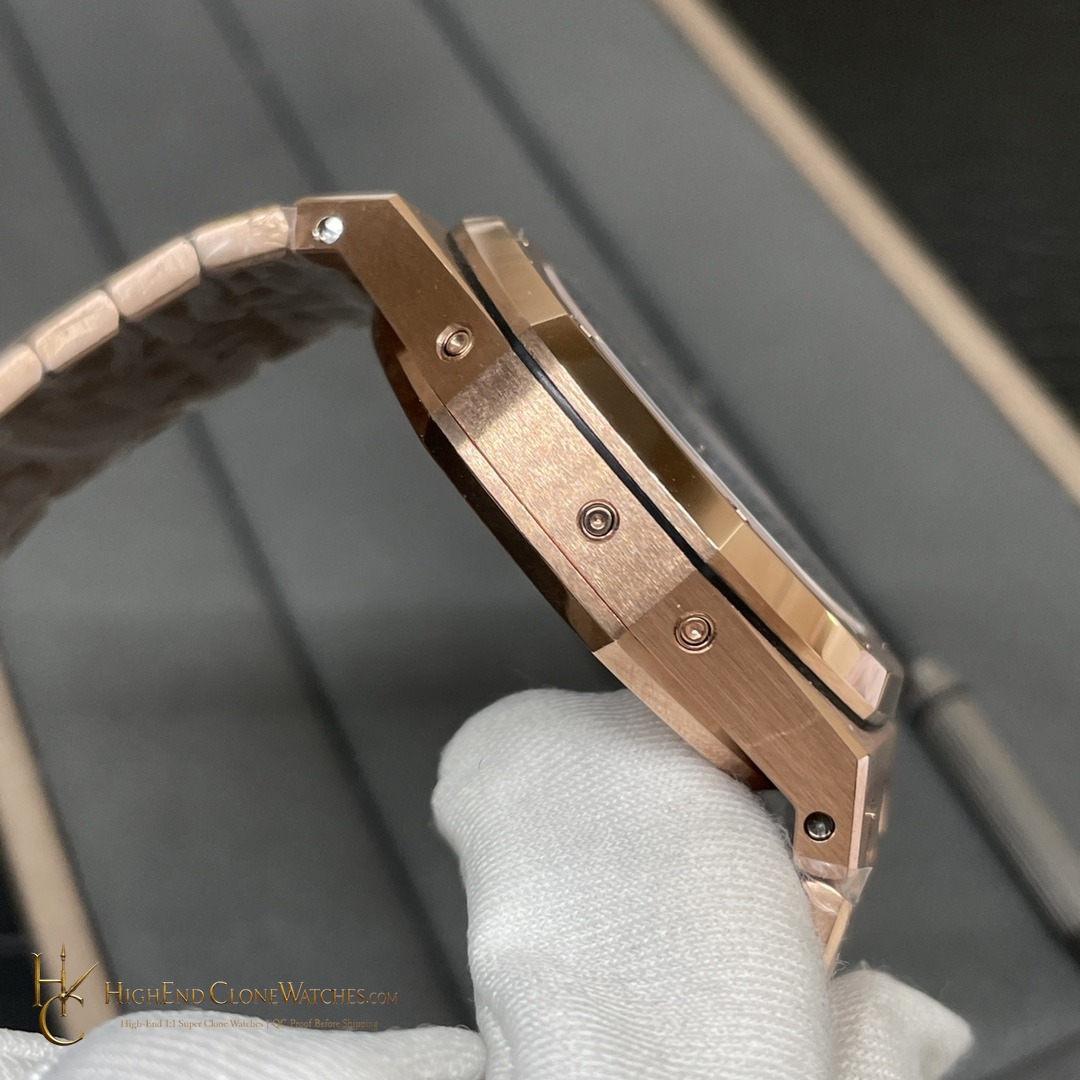 Audemars Piguet Royal Oak Perpetual Calendar Rose Gold Blue Dial 26574OR 41mm super clone watch clasp detail
