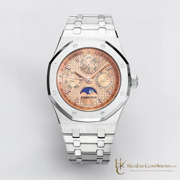 Audemars Piguet Royal Oak Perpetual Calendar Salmon Dial 26615TI 41mm super clone watch dial detail