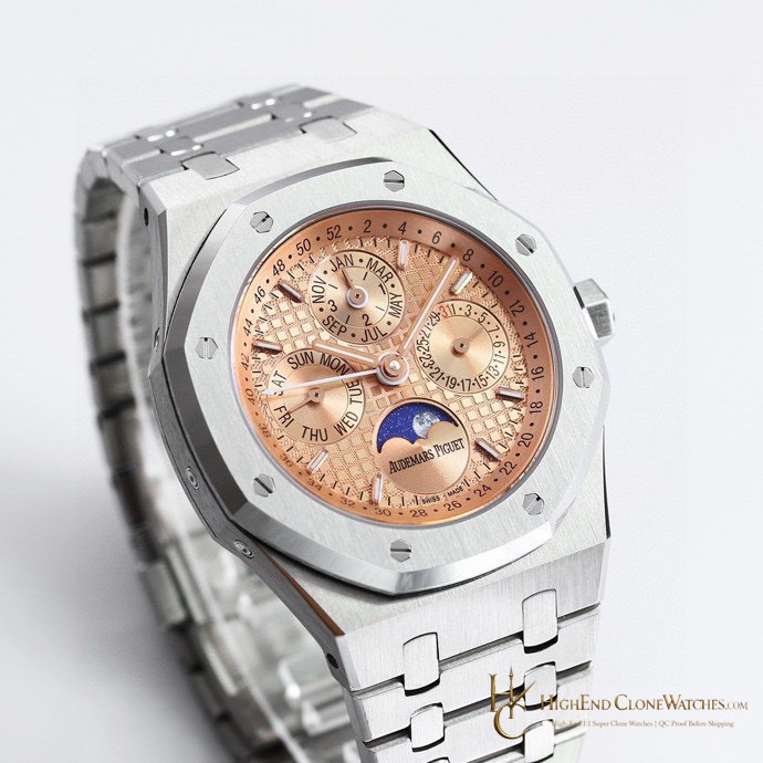 Audemars Piguet Royal Oak Perpetual Calendar Salmon Dial 26615TI 41mm super clone watch bezel detail