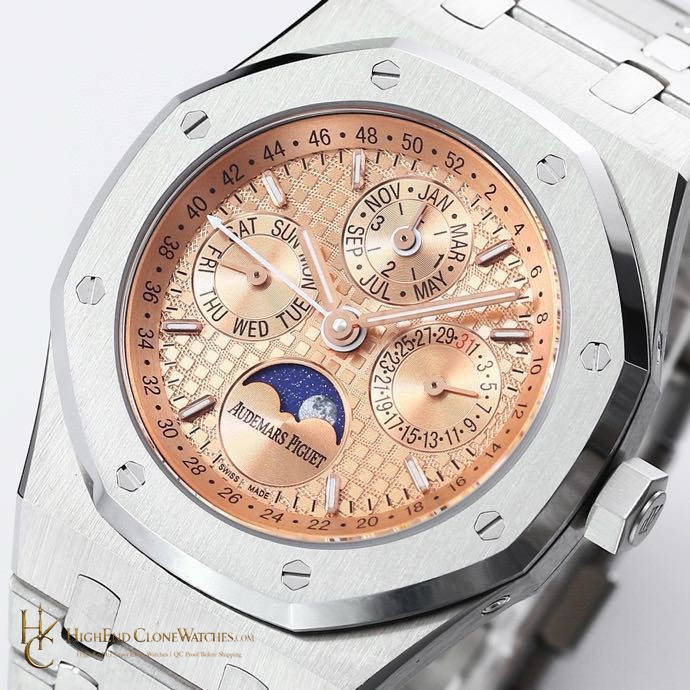 Audemars Piguet Royal Oak Perpetual Calendar Salmon Dial 26615TI 41mm super clone watch bracelet or strap fit