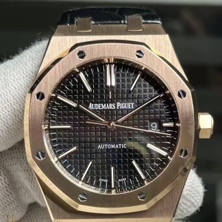 Audemars Piguet Royal Oak Rose Gold 15400 Black Dial Rubber Strap super clone watch front view