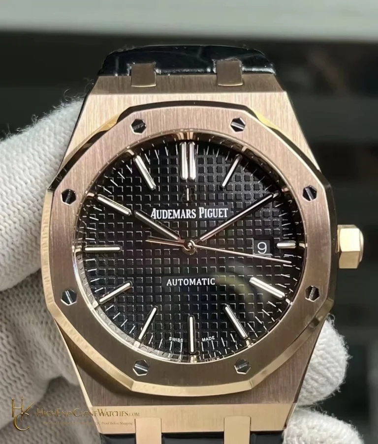 Audemars Piguet Royal Oak Rose Gold 15400 Black Dial Rubber Strap super clone watch front view