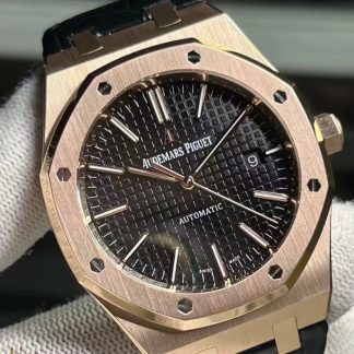Audemars Piguet Royal Oak Rose Gold 15400 Black Dial Rubber Strap super clone watch dial detail