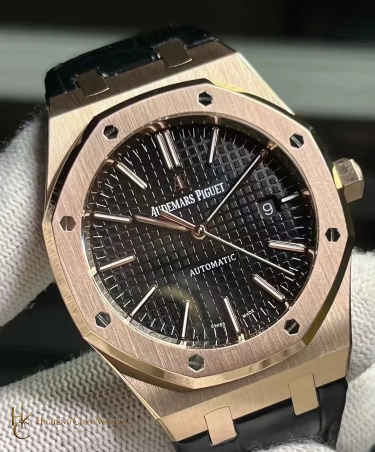 Audemars Piguet Royal Oak Rose Gold 15400 Black Dial Rubber Strap super clone watch dial detail