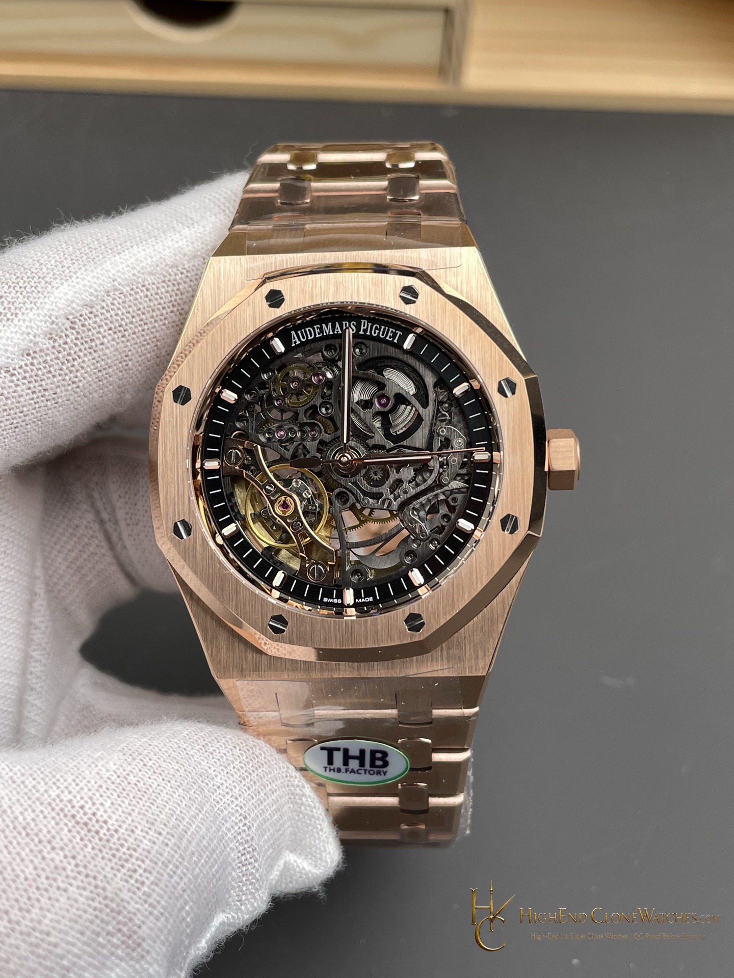 Audemars Piguet Royal Oak Rose Gold 15407 Skeleton Dial super clone watch front view