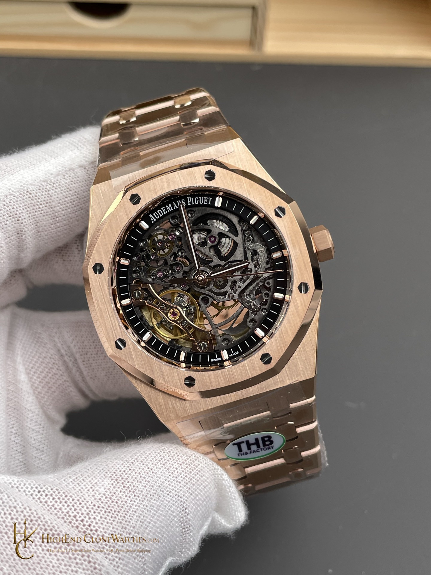 Audemars Piguet Royal Oak Rose Gold 15407 Skeleton Dial super clone watch dial detail