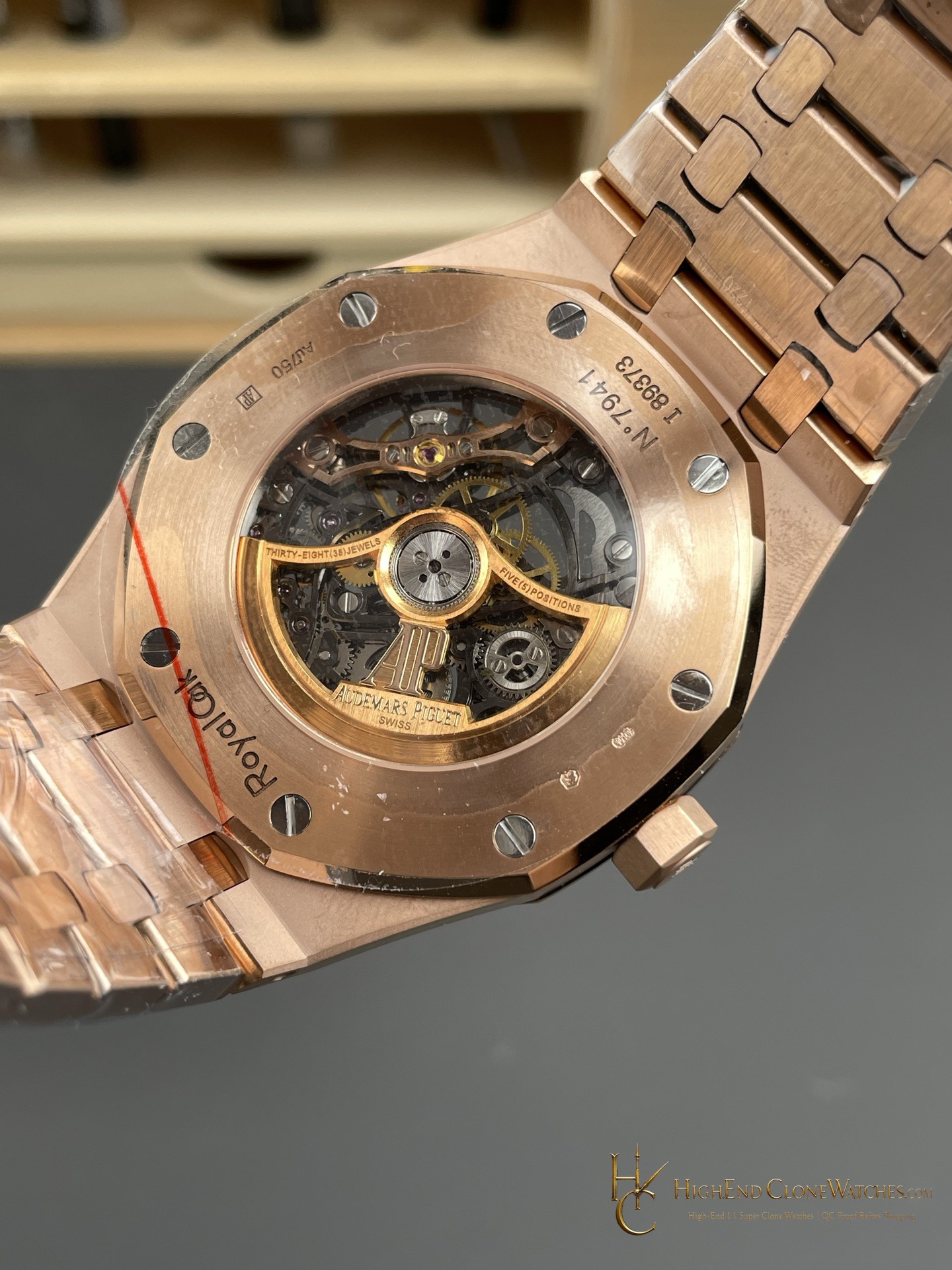 Audemars Piguet Royal Oak Rose Gold 15407 Skeleton Dial super clone watch side case profile