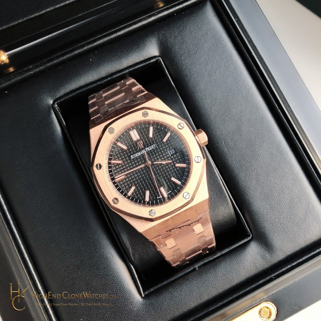 Audemars Piguet Royal Oak Rose Gold 15500 Black Dial super clone watch side case profile