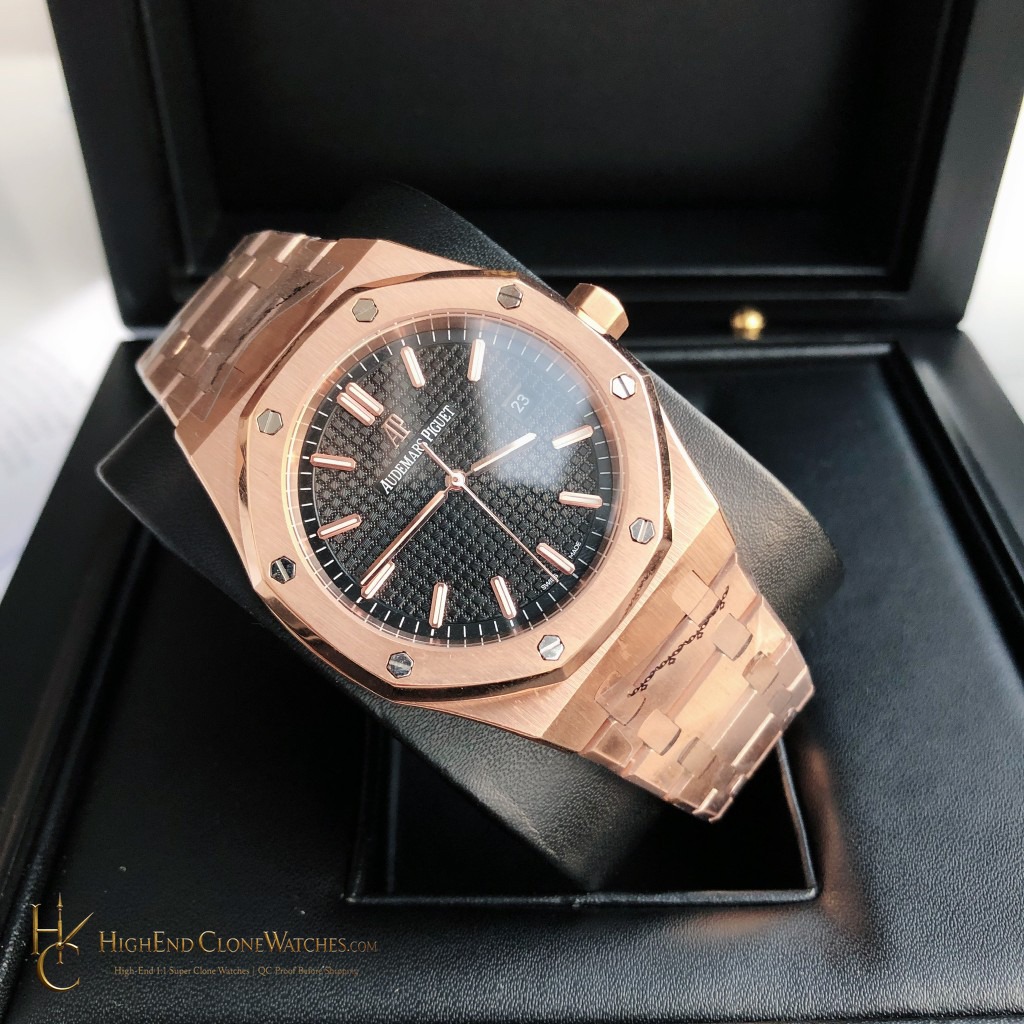 Audemars Piguet Royal Oak Rose Gold 15500 Black Dial super clone watch bracelet or strap fit