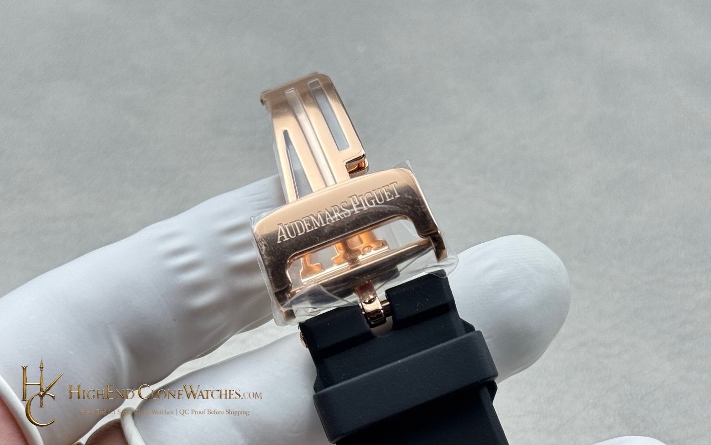 Audemars Piguet Royal Oak Rose Gold 15500 Black Dial super clone watch angled view