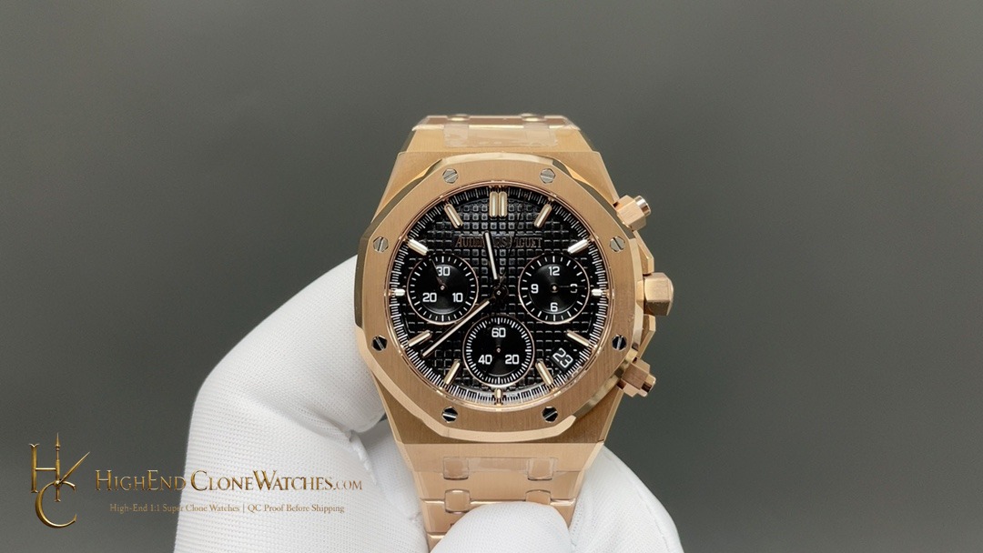 Audemars Piguet Royal Oak Rose Gold 26240 Black Dial super clone watch front view