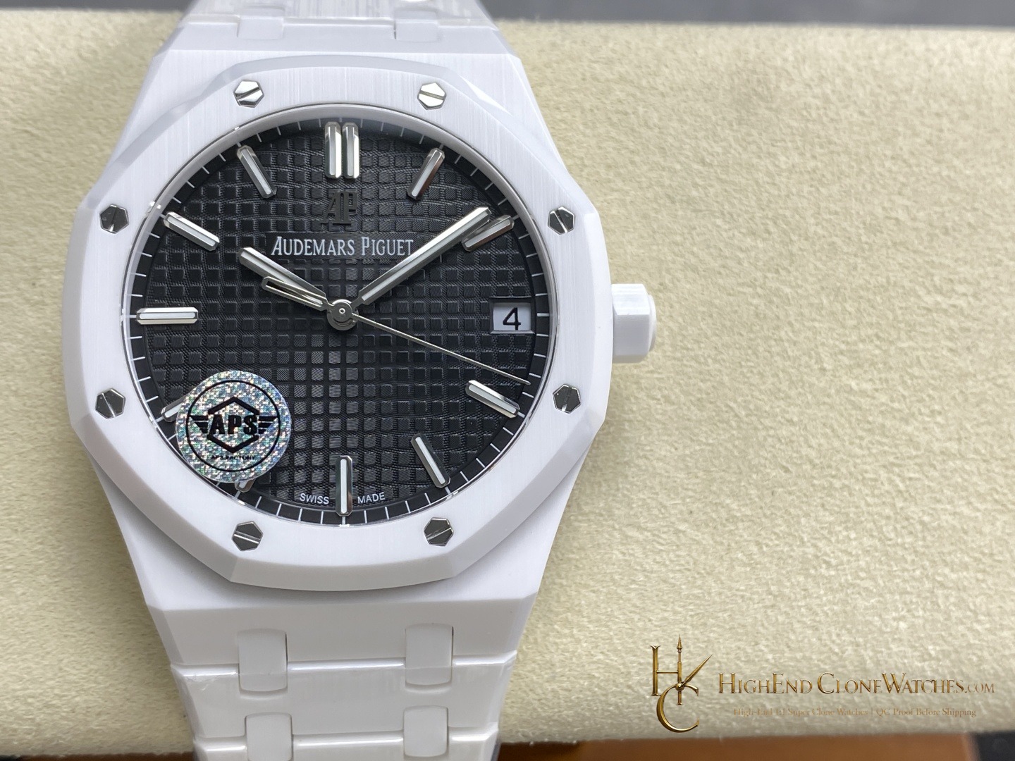 Audemars Piguet Royal Oak White Ceramic 15500 Black Dial 41mm super clone watch front view