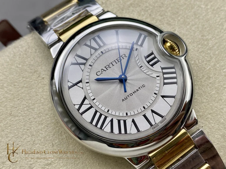 Cartier Ballon Bleu W2BB0002 textured silver dial and blue crown detail