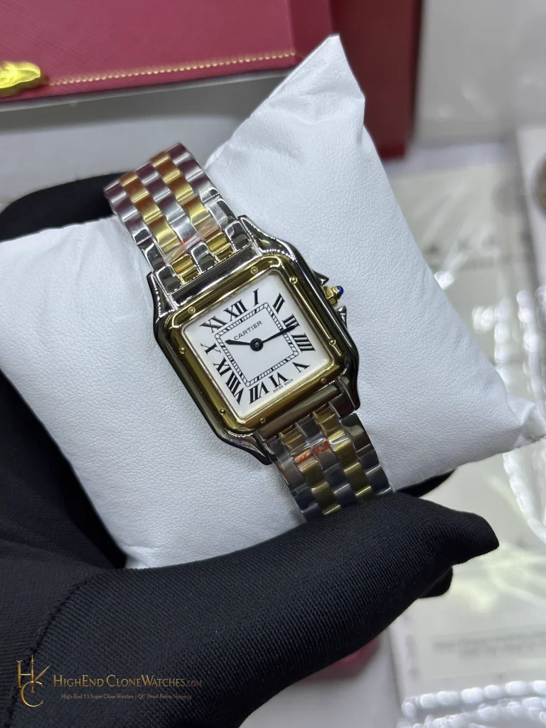 Cartier Panthere W2PN0013 angled white dial and rectangular case