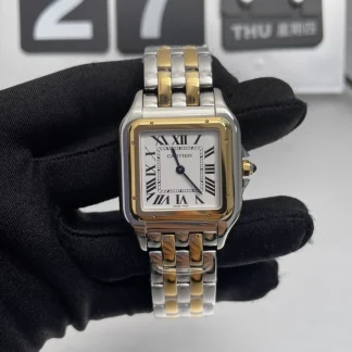 Cartier Panthere W2PN0007 white Roman dial and two-tone bracelet front view