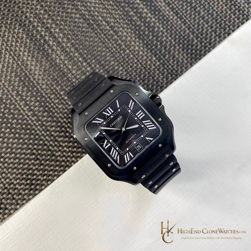 Cartier Santos WSSA0039 black case elevated front presentation