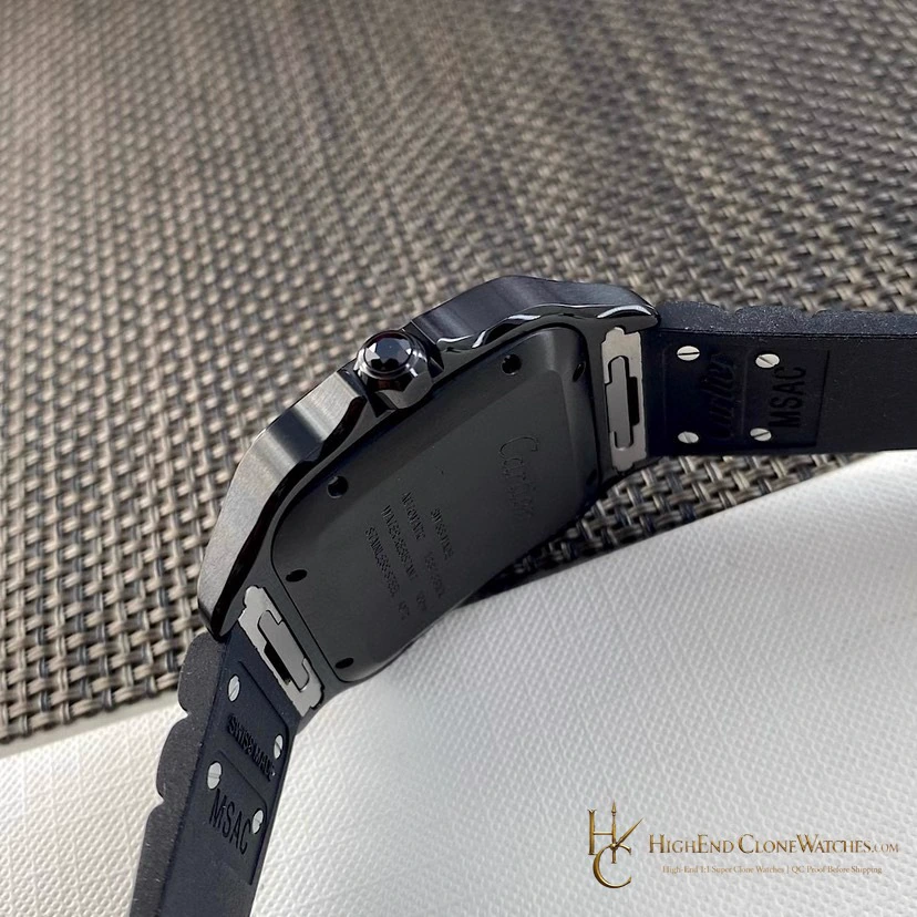 Cartier Santos WSSA0039 crown side and closed black caseback profile