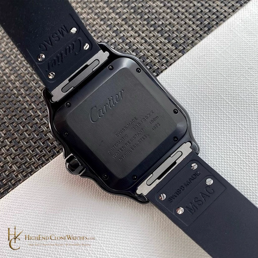 Cartier Santos WSSA0039 closed caseback and rubber strap underside