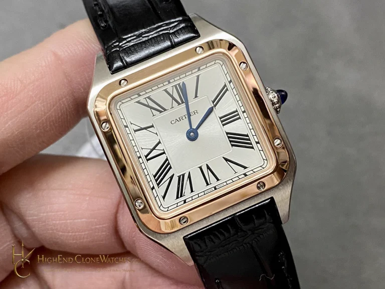 Cartier Santos-Dumont silver-white dial and rectangular case at an angle