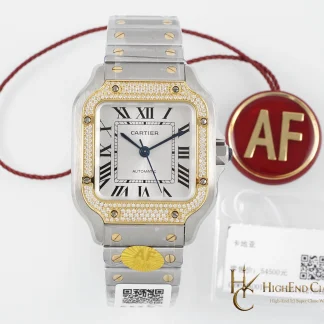 Cartier Santos-Dumont 35.1mm silver dial diamond bezel super clone watch