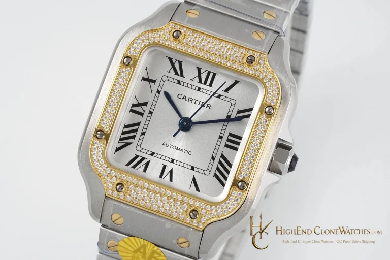 Cartier Santos-Dumont 35.1mm silver dial diamond bezel super clone watch