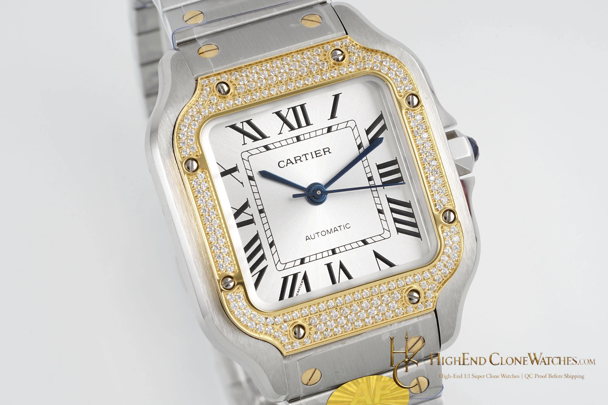 Cartier Santos-Dumont 35.1mm silver dial diamond bezel super clone watch - product view 3