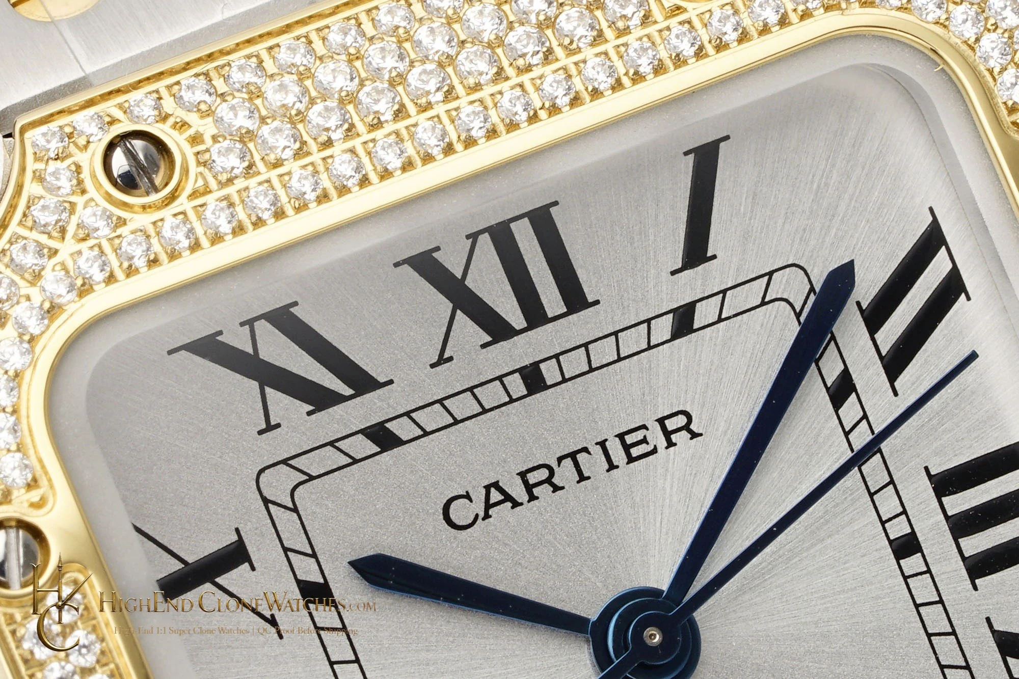 Cartier Santos-Dumont 35.1mm silver dial diamond bezel super clone watch - product view 4