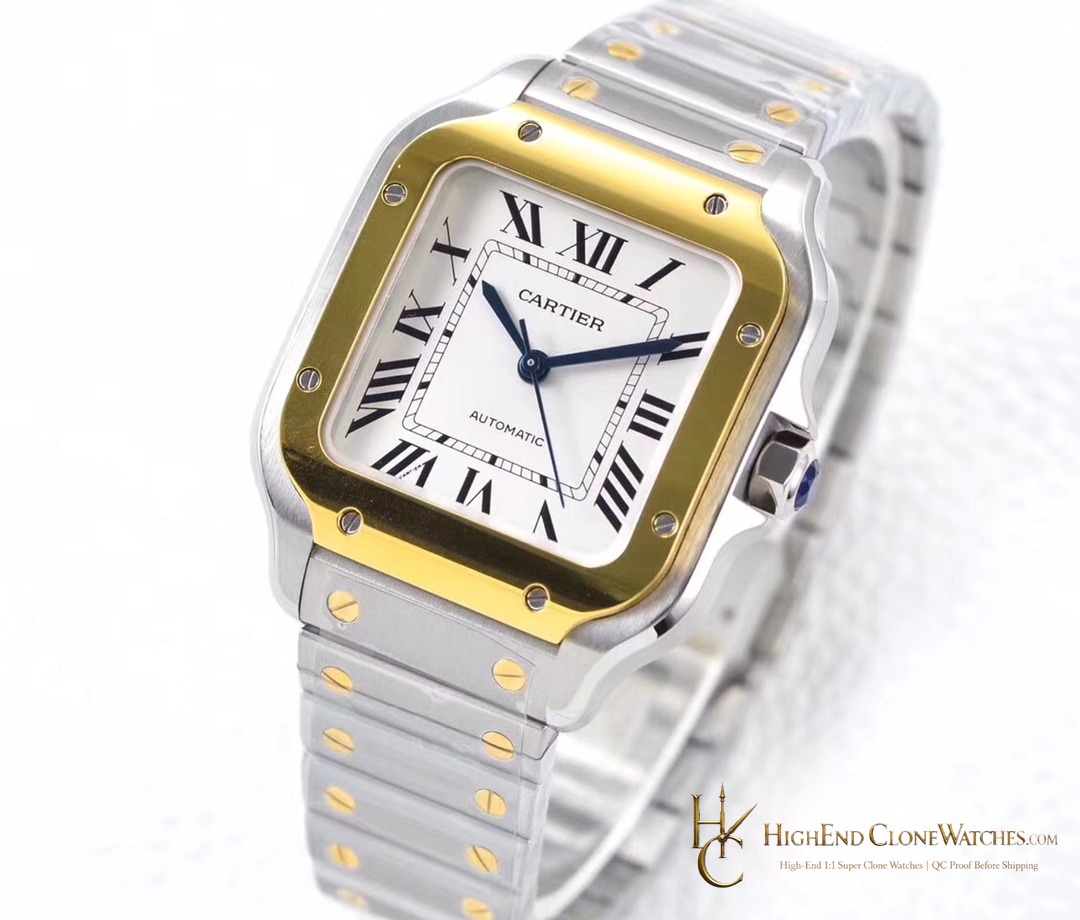 Cartier Santos de Cartier Medium W2SA0016 angled dial view super clone watch