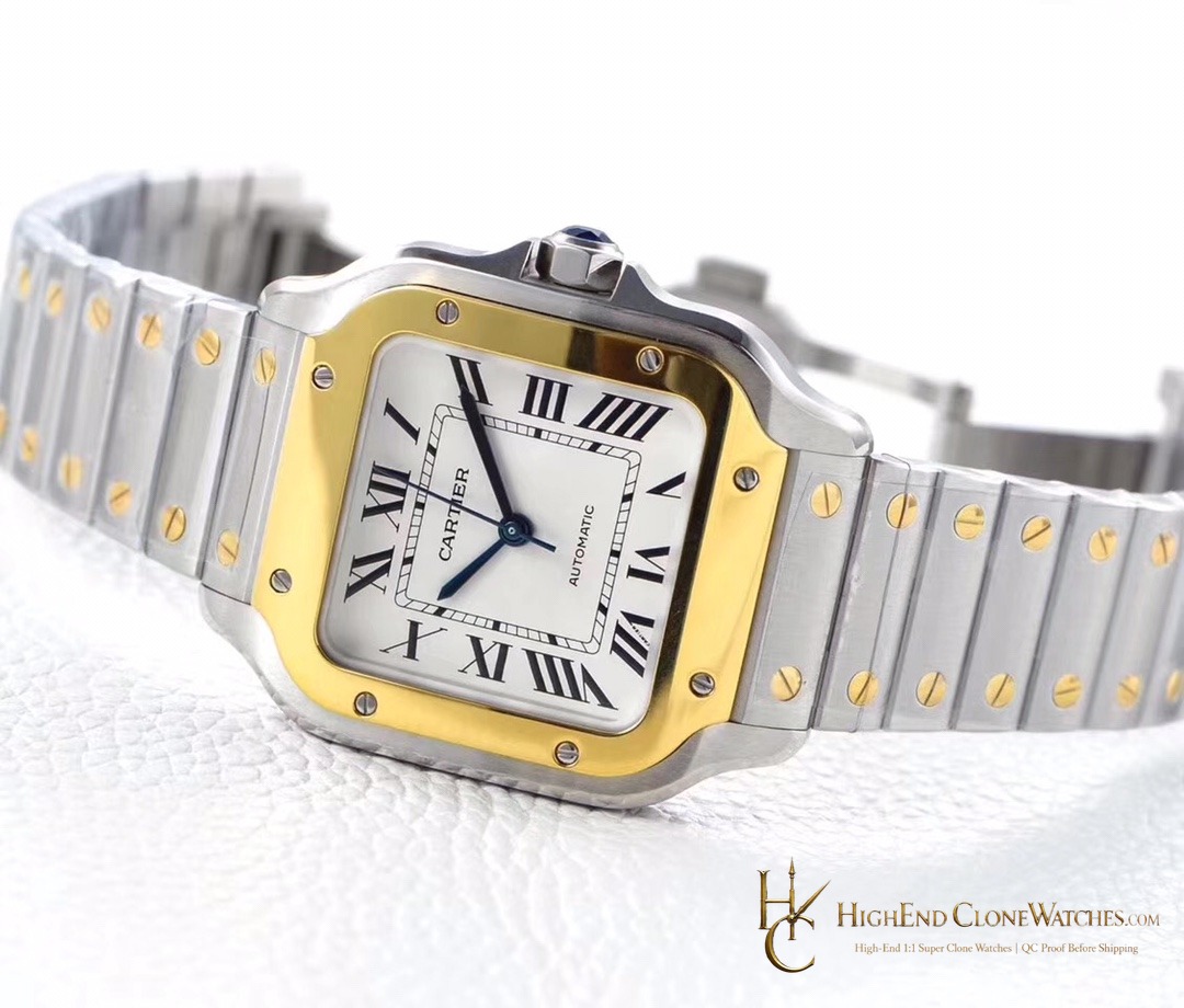 Cartier Santos de Cartier Medium W2SA0016 dial and bezel detail super clone watch