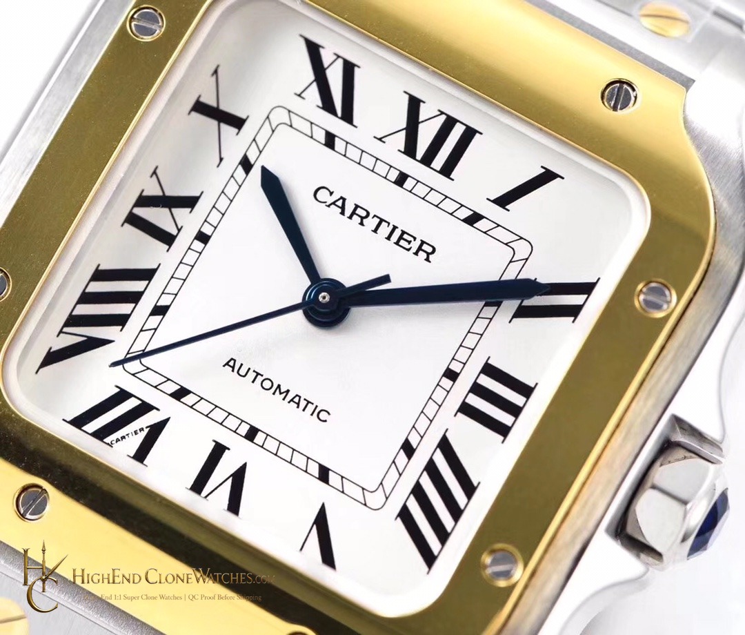 Cartier Santos de Cartier Medium W2SA0016 crown and case detail super clone watch