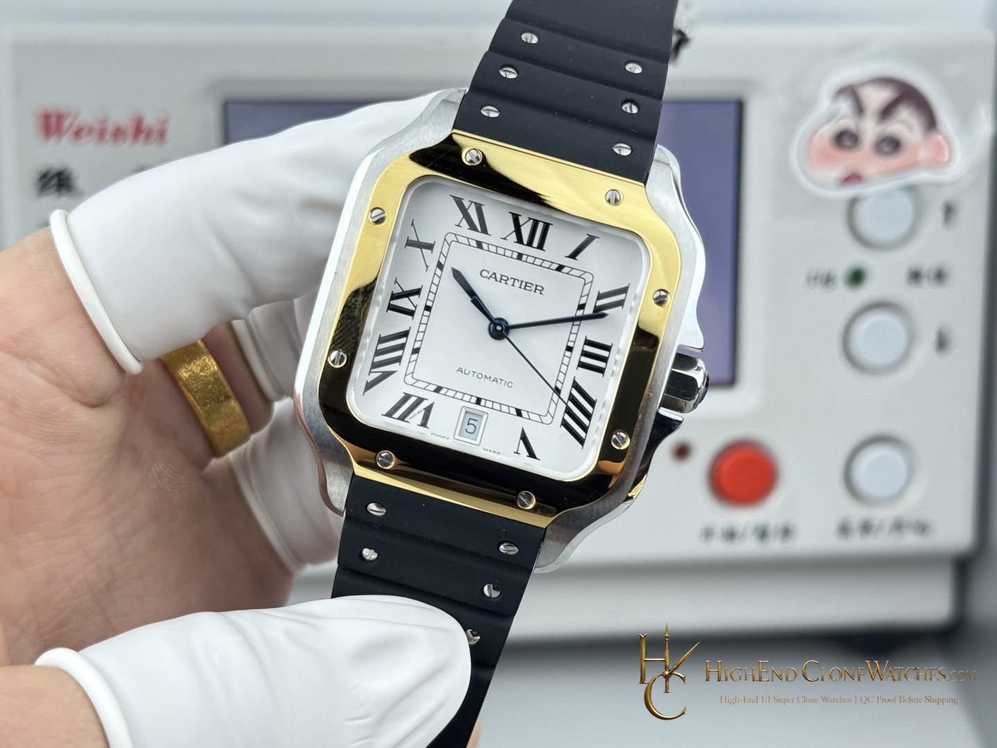 Cartier Santos de Cartier Large W2SA0009 dial and bezel detail super clone watch