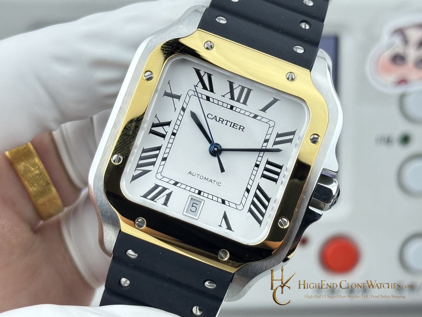 Cartier Santos de Cartier Large W2SA0009 crown and case detail super clone watch