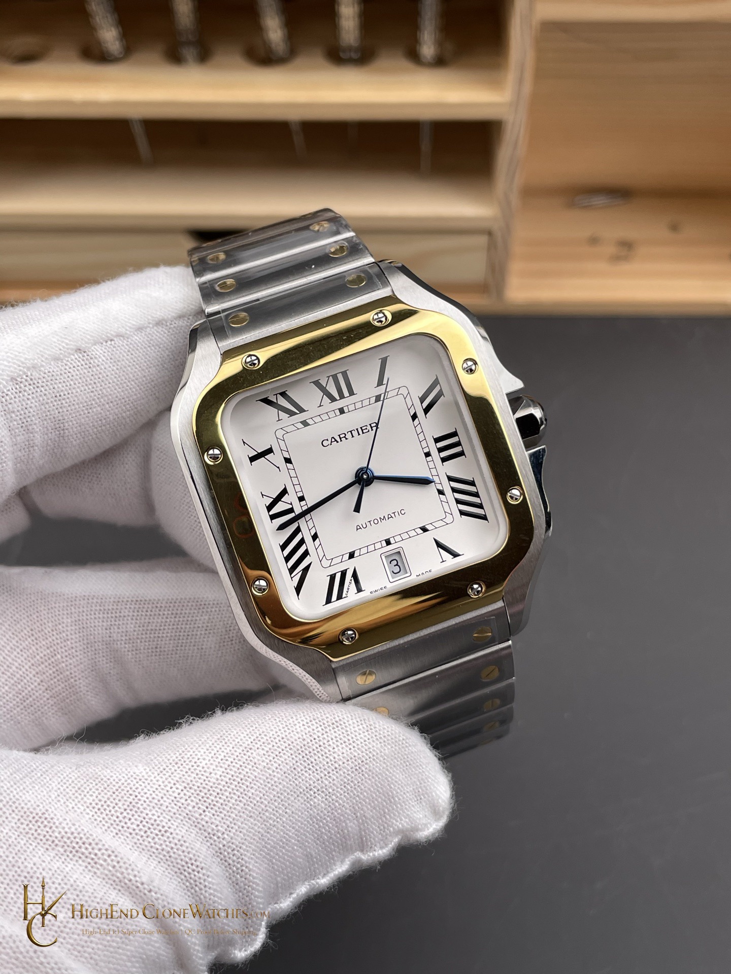 Cartier Santos de Cartier Large W2SA0009 angled dial view super clone watch