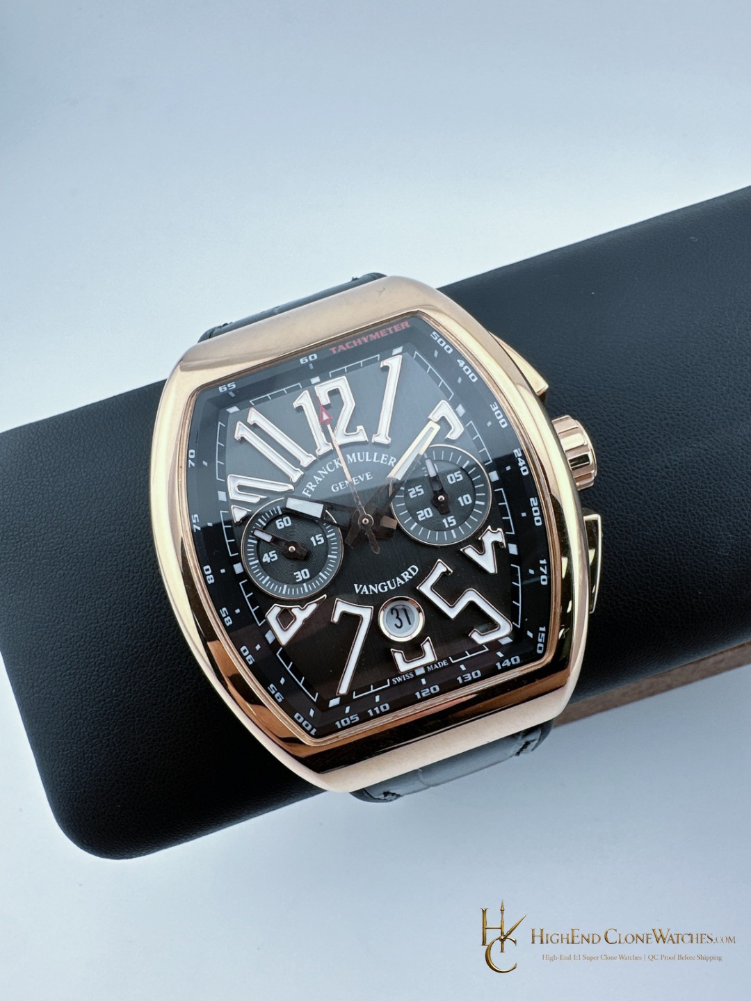 Franck Muller Vanguard Chronograph 45CCGLDBRNLD1 angled dial view super clone watch