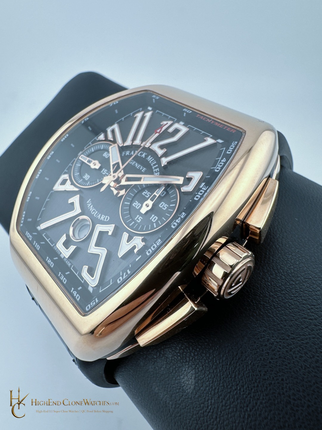 Franck Muller Vanguard Chronograph 45CCGLDBRNLD1 strap integration view super clone watch