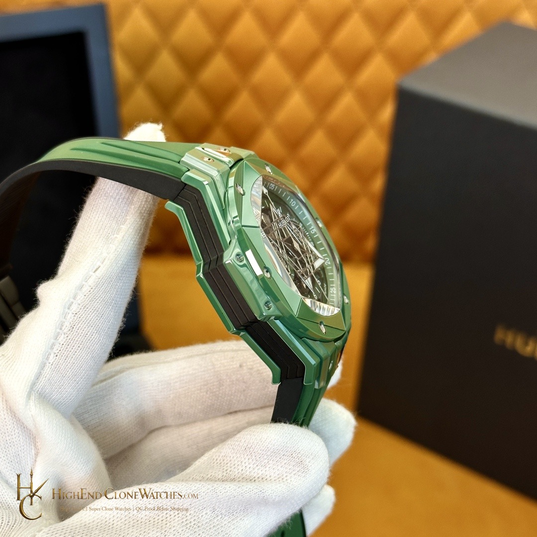 Hublot Big Bang Unico Sang Bleu II GREEN CERAMIC 45mm 418.GX.5207.RX.MXM22 product view super clone watch