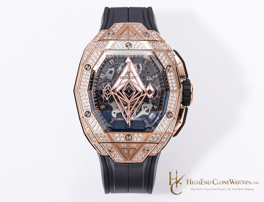 Hublot Spirit of Big Bang Sang Bleu Rose Gold Pav 648.OX.0108.RX.1604.MXM23 product view super clone watch