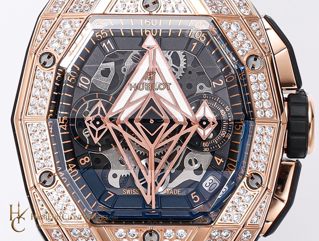 Hublot Spirit of Big Bang Sang Bleu Rose Gold Pav 648.OX.0108.RX.1604.MXM23 product view super clone watch