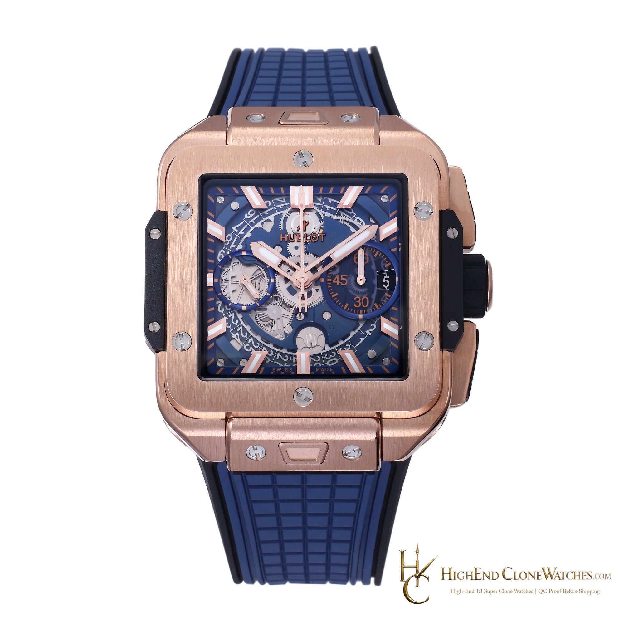 Hublot Square Bang Unico King Gold Blue 42mm 821.OX.5180.RX product view super clone watch
