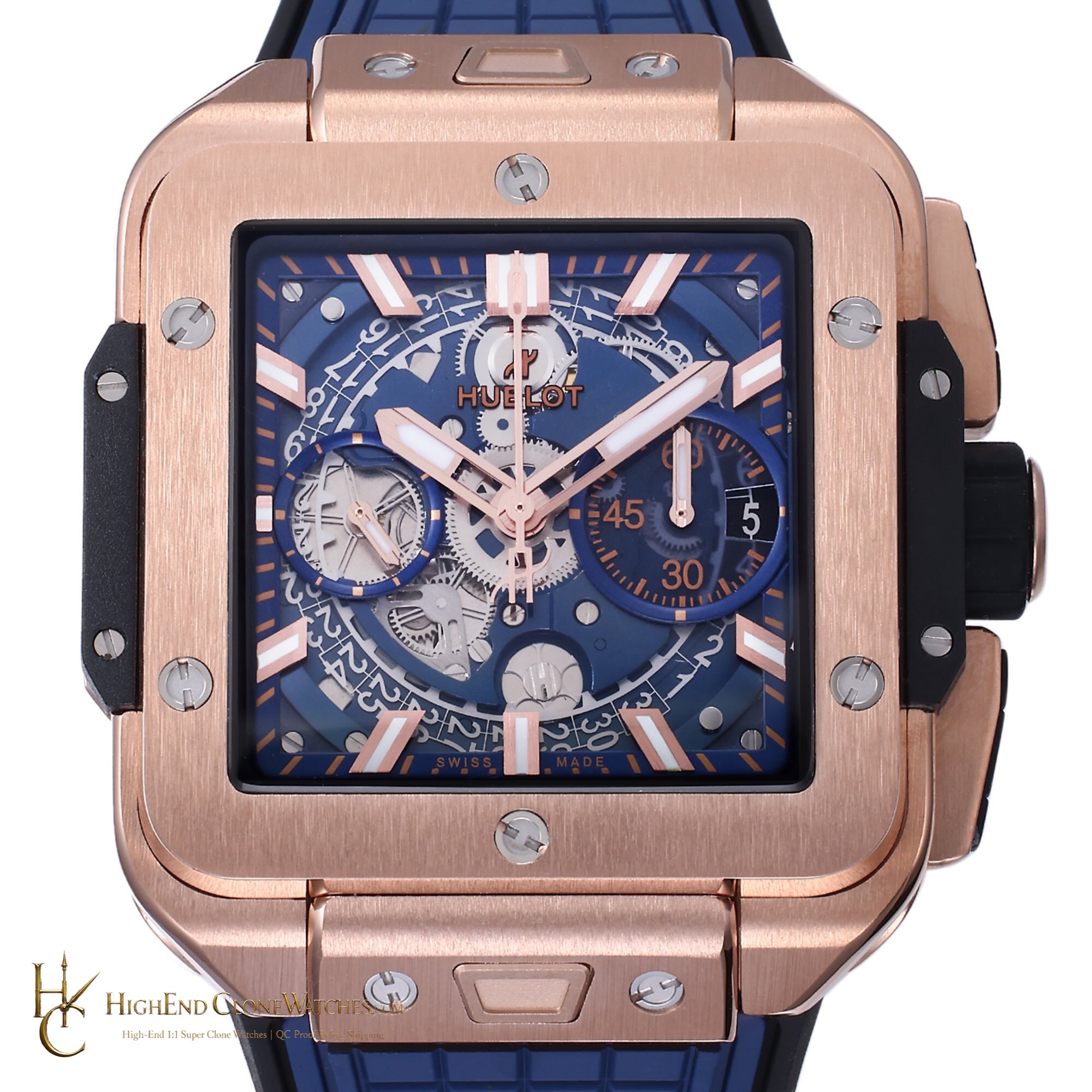 Hublot Square Bang Unico King Gold Blue 42mm 821.OX.5180.RX product view super clone watch