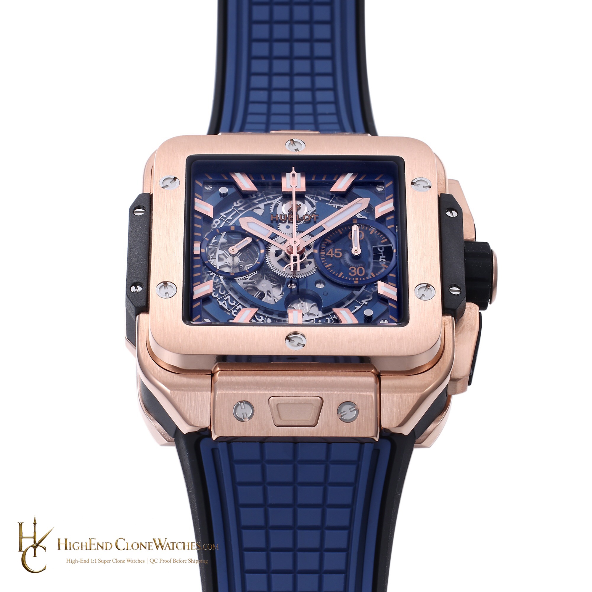 Hublot Square Bang Unico King Gold Blue 42mm 821.OX.5180.RX product view super clone watch