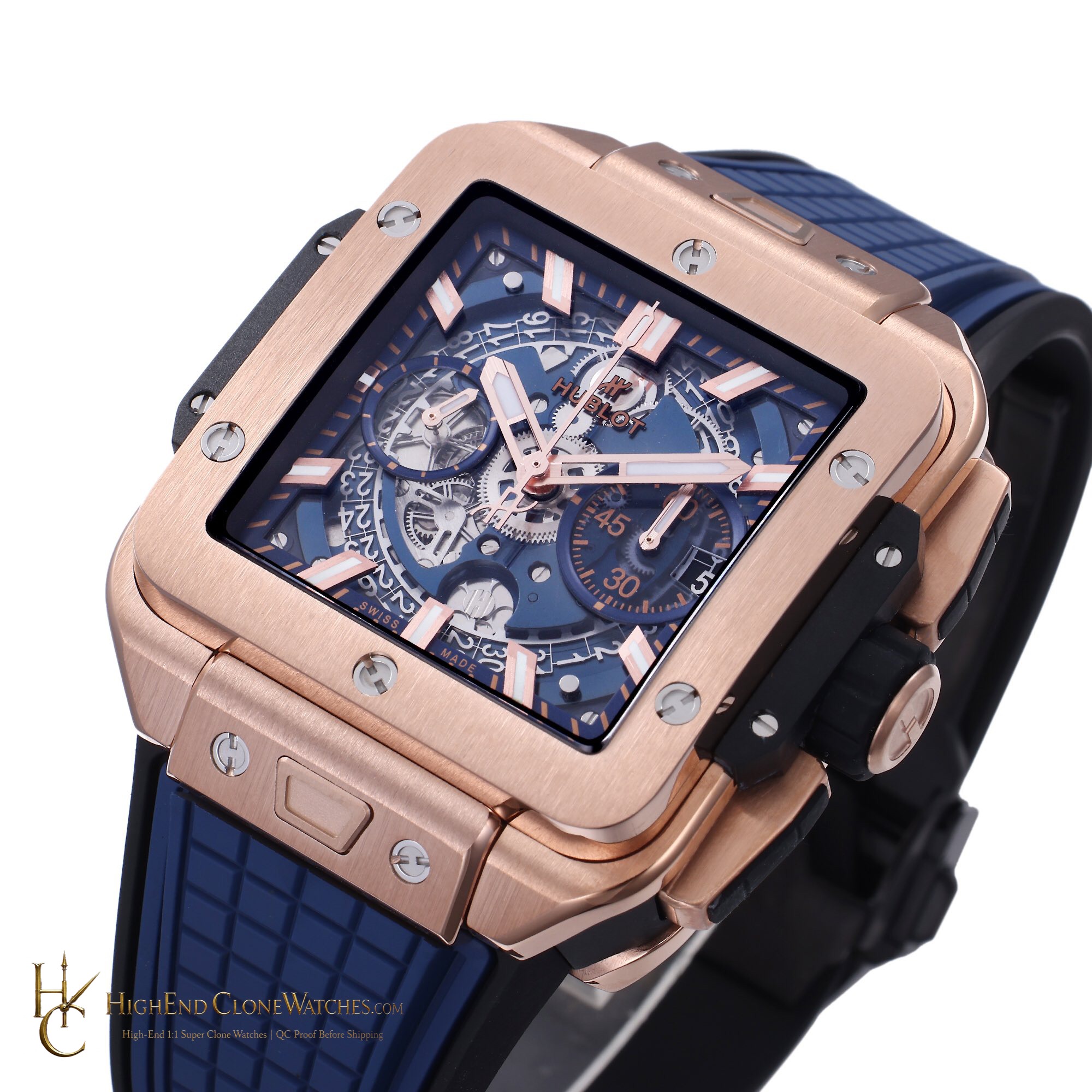 Hublot Square Bang Unico King Gold Blue 42mm 821.OX.5180.RX product view super clone watch